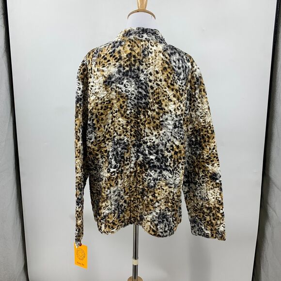 Ruby Rd Satin Crinkle Jacket Womens Plus 1X Leopard Print Zip Up Mock Neck Lined - Picture 7 of 13